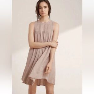 Aritzia Wilfred Allier Embroidered Swing Dress Blush Beige Modal+Silk Lined